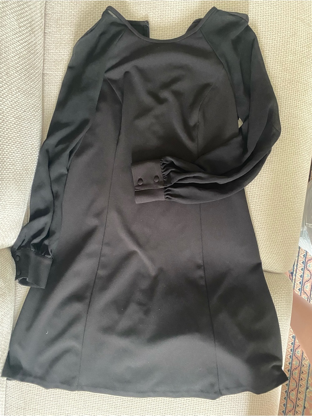 Calvin Klein Black Formal Dress with See Thru Mesh Long-Sleeve Sleeves